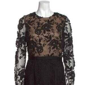 Monique Lhuillier Calypso Mini Black Lace Long Sleeves Dress M 8 (Orig. $395)